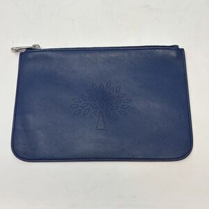 Mulberry‎ Blossom Pouch Navy Blue Leather Zip Clutch Pochette 8.75 x 6